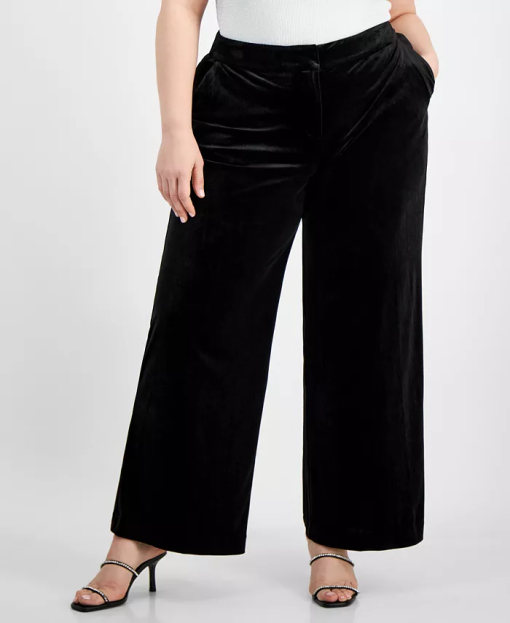 Tahari Asl Plus Black Velvet Wide Leg Pants - Size 16W - Women's Pants - Image 3