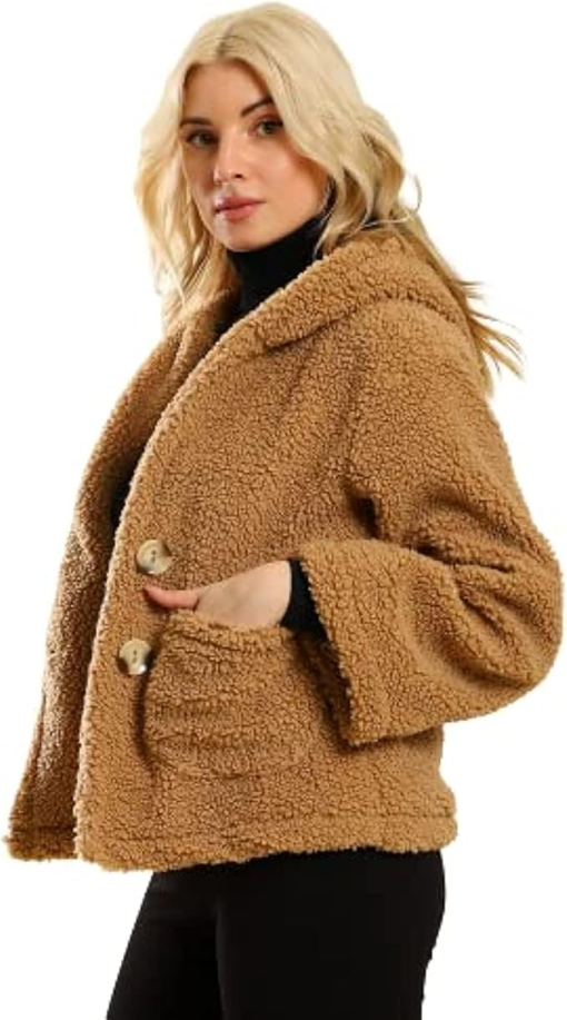 Tommy Hilfiger Teddy Coat Brown Large - Women's Outerwear