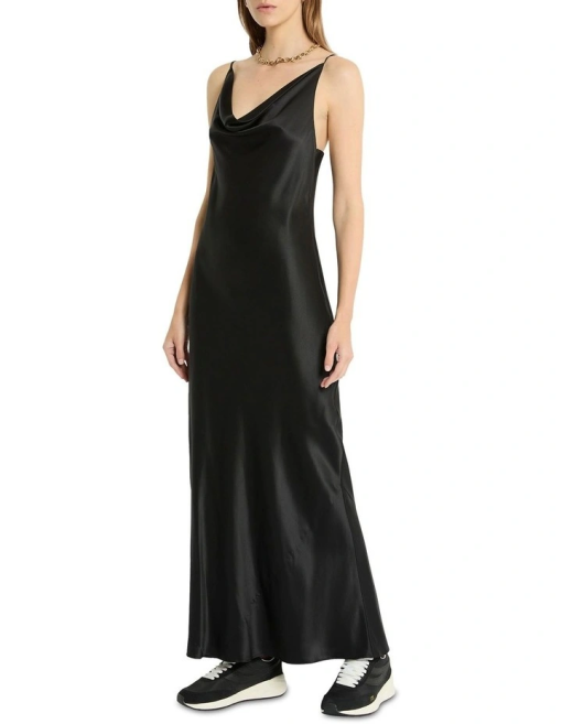 Jump Black Cowl Neck Satin Maxi Dress - Size 3/4 - Gown - Image 3