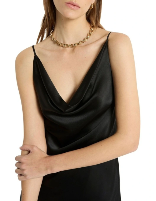 Jump Black Cowl Neck Satin Maxi Dress - Size 3/4 - Gown - Image 4