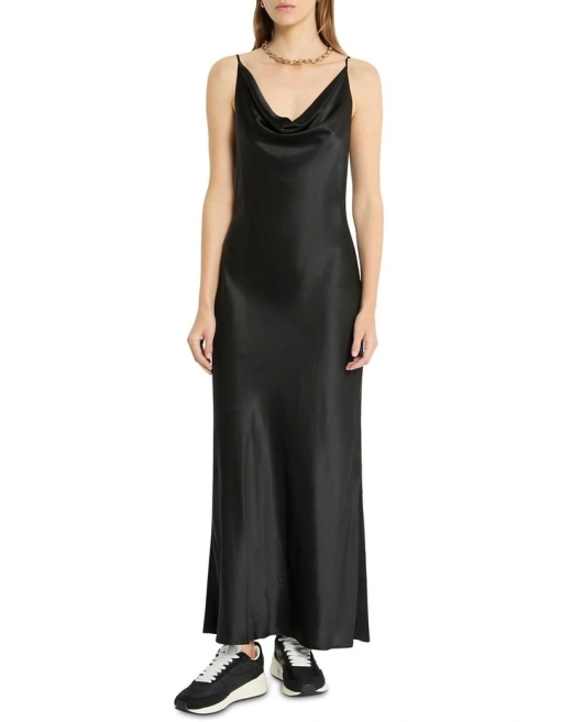 Jump Black Cowl Neck Satin Maxi Dress - Size 3/4 - Gown