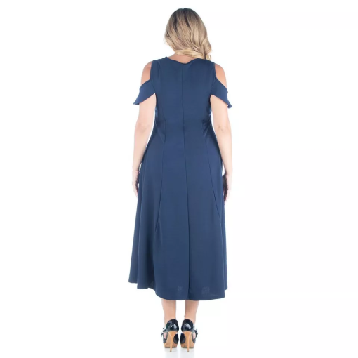 24seven Navy Cold Shoulder Midi Dress 2X - Cocktail Dress - Image 2