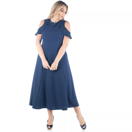 24seven Navy Cold Shoulder Maxi Dress Plus Size 2X - Party Dress