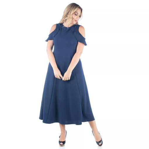 24seven Navy Cold Shoulder Midi Dress 2X - Cocktail Dress