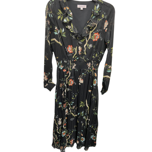 Nanette Lepore Black Floral Midi Dress Size 8 - Women's Cocktail Dress