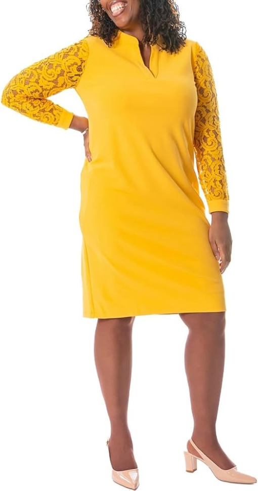 Kasper Yellow Lace Sleeve Dress - Size S - Women's Party Dress