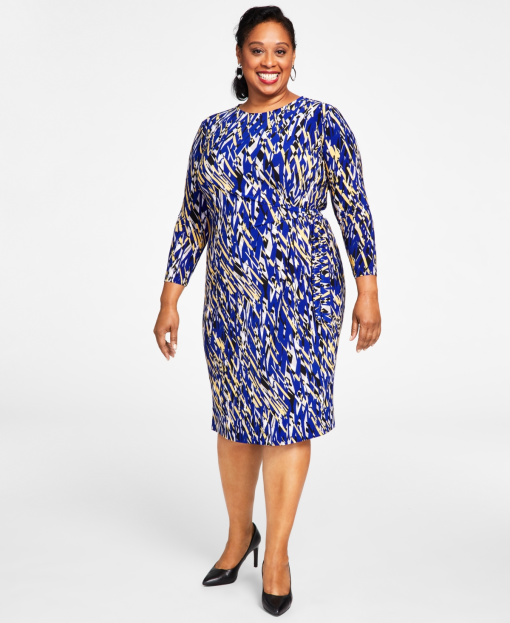 Kasper Blue Print Knit Dress - Plus Size - Work Dress