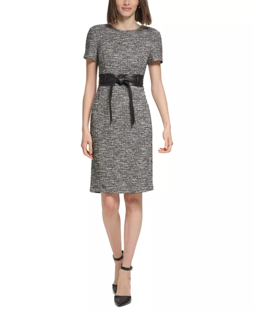 Calvin Klein Tweed Sheath Dress Black/White Size 8 - Work Dresses