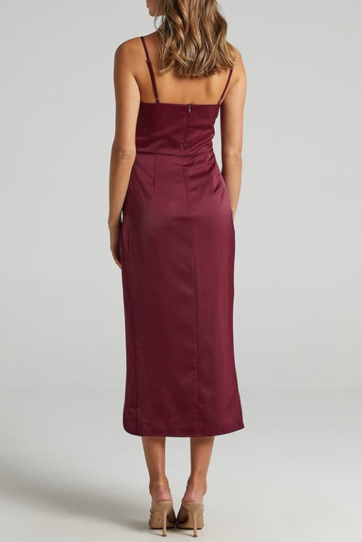 Showpo Burgundy Midi Dress - Cowl Neck - Size 8 - Formal Dress - Image 2