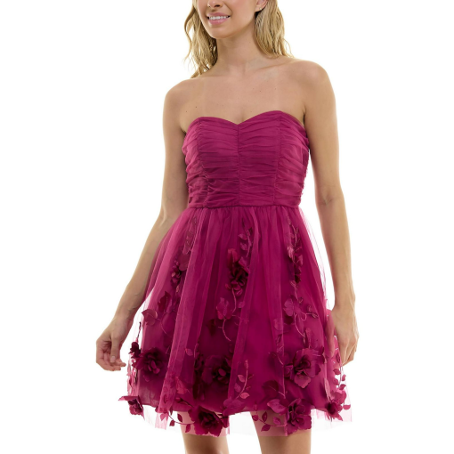 BCX Fuchsia Floral Strapless Mini Dress Size 3 - Cocktail Dress