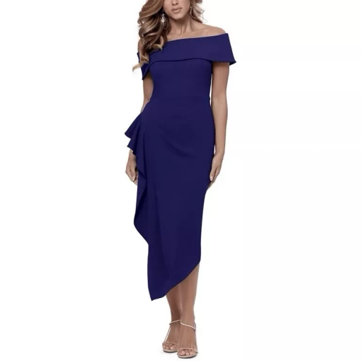 Betsy Adam Cobalt Blue Ruffle Midi Dress Size 13 - Evening Gown