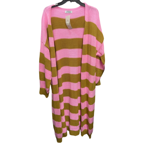 Mia Colette Pink Olive Striped Cardigan Sweater - One Size - Women's Knitwear