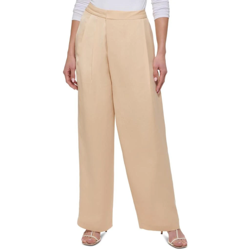 DKNY Plus Beige Wide Leg Trousers 8P - Women's Dress Pants