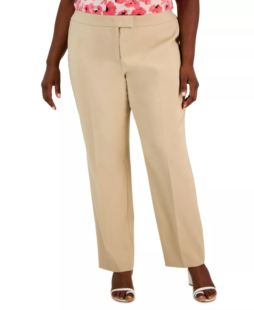 Anne Klein Plus Khaki Straight Leg Dress Pants - 14W - Women's Trousers