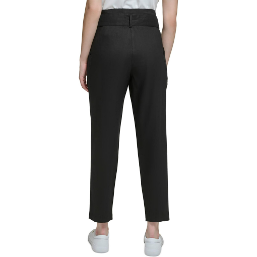 Calvin Klein Black Linen Tie Waist Crop Pants - Size 16 - Women's Trousers - Image 2