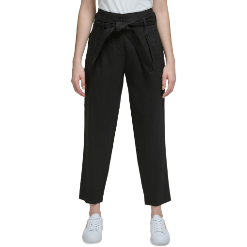 Calvin Klein Black Linen Tie Waist Crop Pants - Size 16 - Women's Trousers