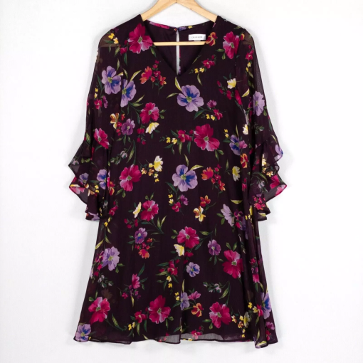 Calvin Klein Floral Mini Dress Purple Size 2 - Women's Cocktail Dress