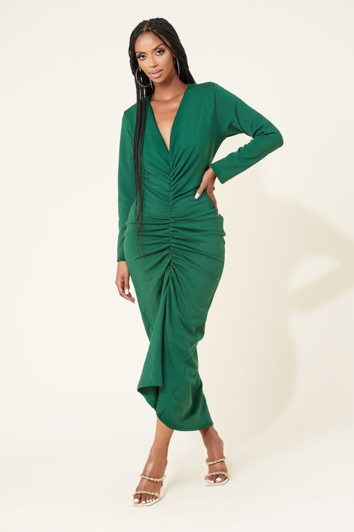 Susana Monaco Green Ruched Midi Dress - Size M - Cocktail Dress