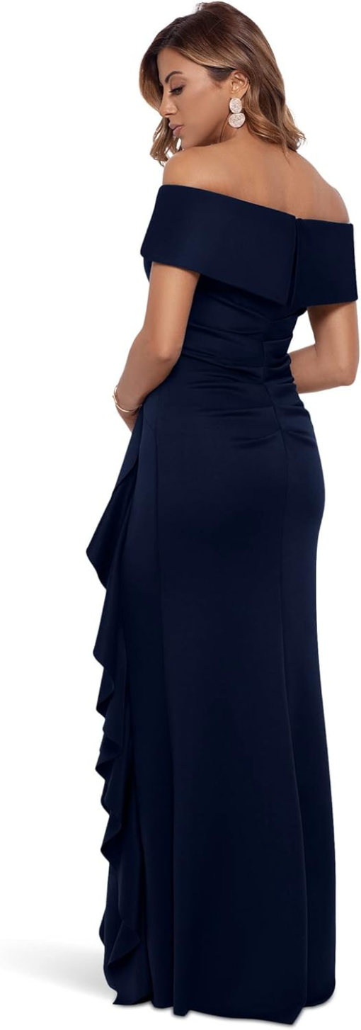 Missacc Navy Off Shoulder Ruffle Gown Size 10 - Evening Dress - Image 2