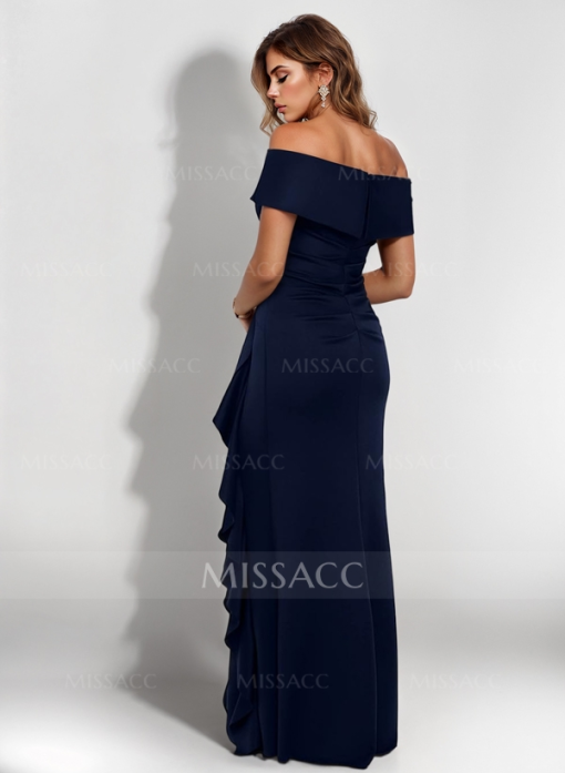 Missacc Navy Off Shoulder Ruffle Gown Size 10 - Evening Dress - Image 2