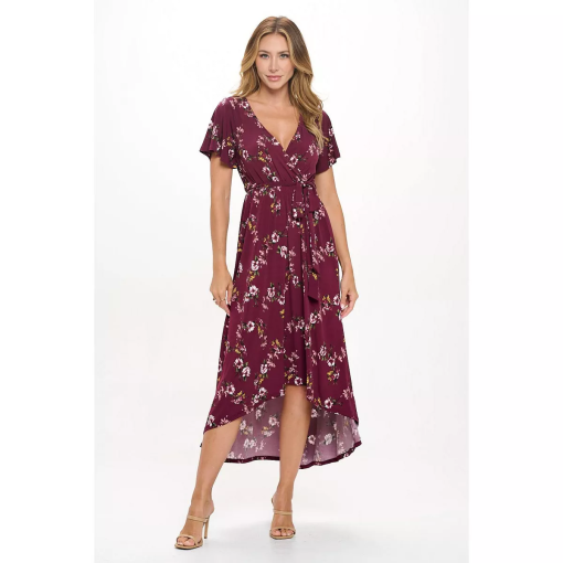 BCX Juniors Burgundy Floral Maxi Dress - XS - Wrap Dress