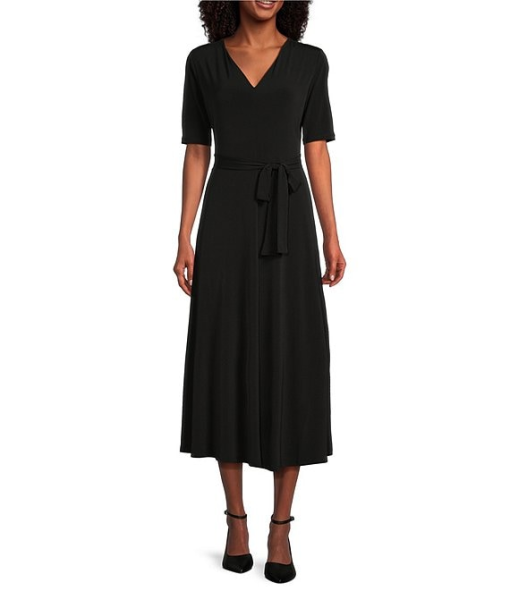 MSK Black Midi Dress, L, V-Neck, Women's Cocktail Dress