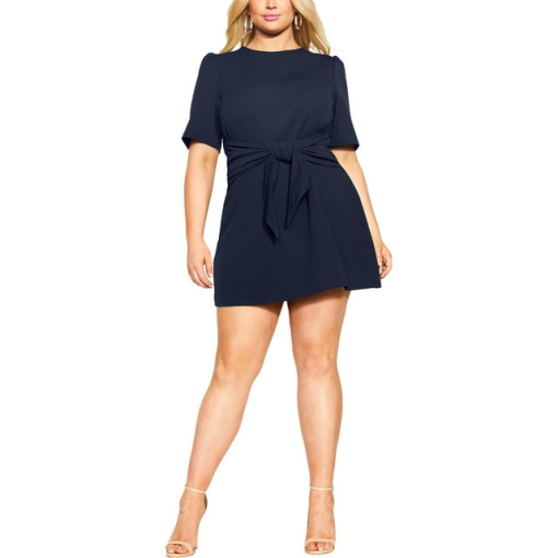 City Chic Navy Tie Waist Mini Dress - Size M - Party Dress