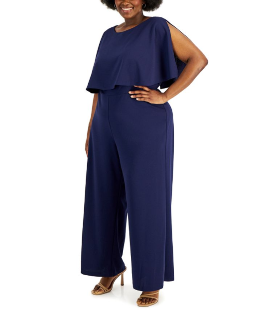 Connected Apparel Navy Plus Size Jumpsuit - Wide Leg - 18W - Women's Clothing