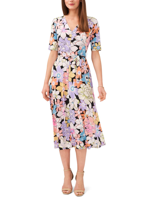 MSK Floral Midi Dress - Multi-Color, L - Women's Dresses