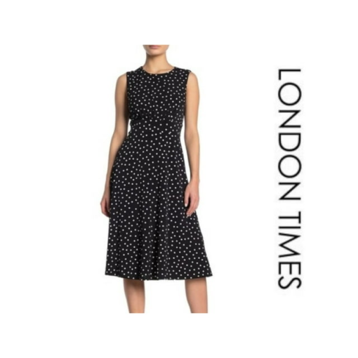 London Times Black Polka Dot Midi Dress - Size 10 - Women's Dresses