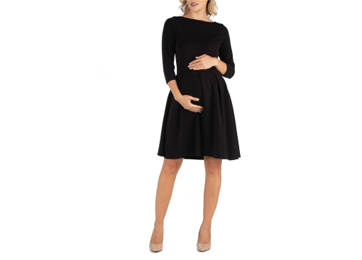 24Seven Black Maternity Dress - Knee Length Fit & Flare - Size M