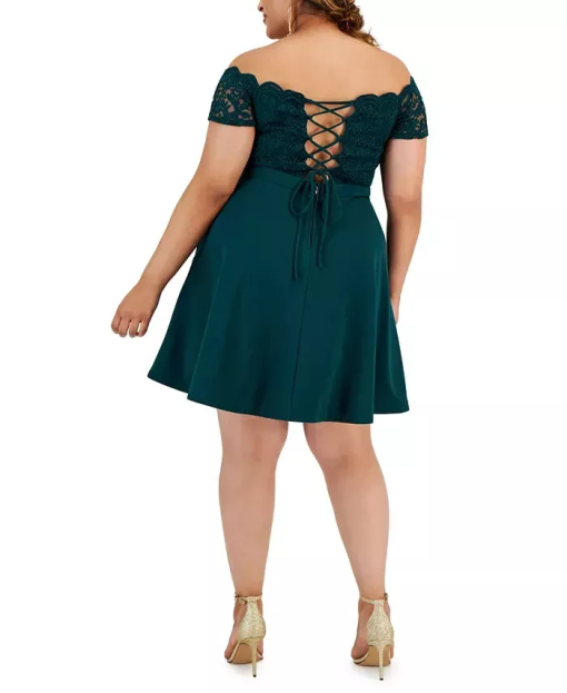 City Studio Plus Green Lace Fit & Flare Dress - Plus Size Party Dress - Image 2