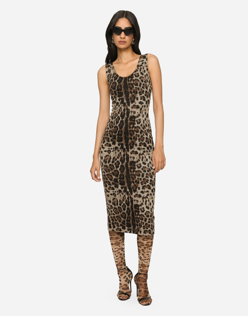 Dolce & Gabbana Leopard Print Midi Dress - XS - Bodycon Dress