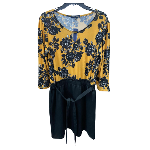 Adrienne Vittadini Floral Dress Yellow Black Size L Women's Dresses