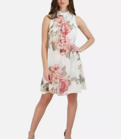 Signature Petites White Floral Chiffon Dress 8P - Party Dress