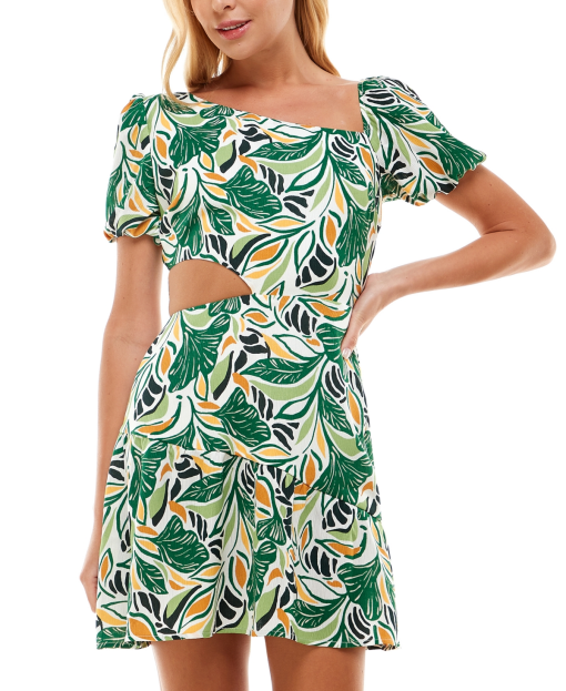 City Studios Green Floral Cutout Mini Dress - Size 0 - Women's Dresses