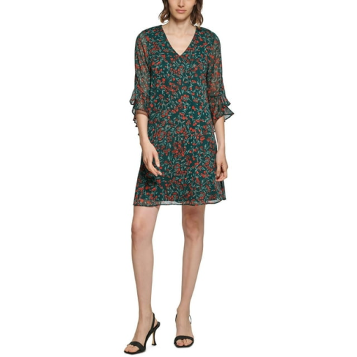 Calvin Klein Green Floral Chiffon Dress Size 2 - Women's Dresses