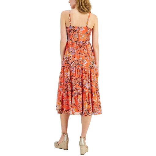 I.N.C. Orange Floral Midi Dress Size 14 - Women's Sundress - Image 2