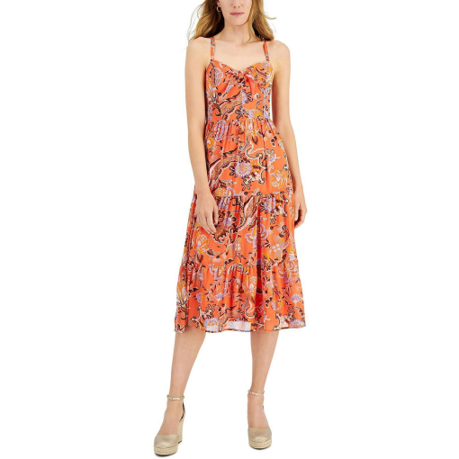 I.N.C. Orange Floral Midi Dress Size 14 - Women's Sundress