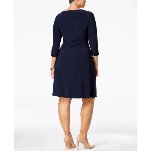 NY Collection Navy Plus Size Dress - Ruched A-Line Work Dress - Image 2