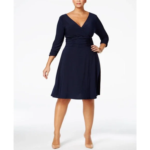 NY Collection Navy Plus Size Dress - Ruched A-Line Work Dress