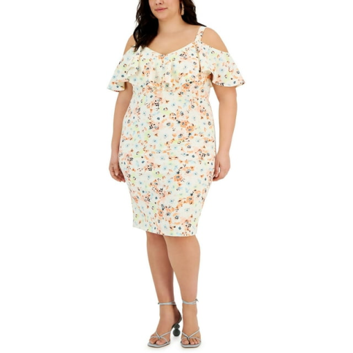 Rachel Rachel Roy Plus Floral Cold Shoulder Dress - Ivory - 22W - Midi