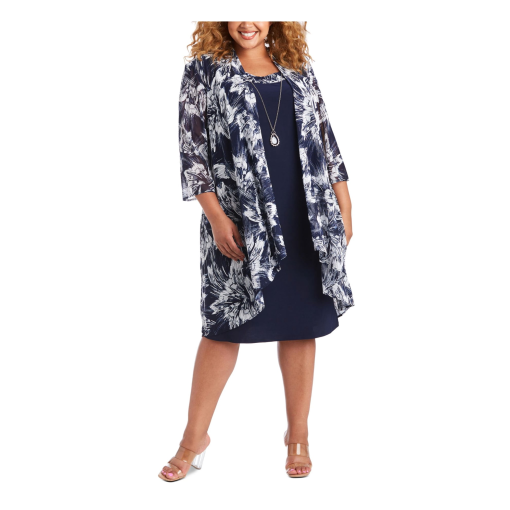 R & M Richards Navy Plus Size Dress & Jacket Set - 20W - Formal Wear