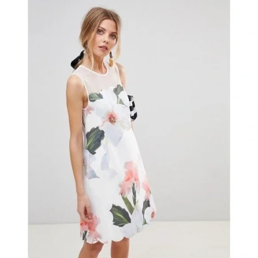 Ted Baker White Floral Sleeveless Dress Size 10P - Cocktail Dress