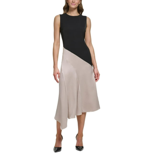 DKNY Colorblock Midi Dress Black/Beige Size 10 Cocktail Dress