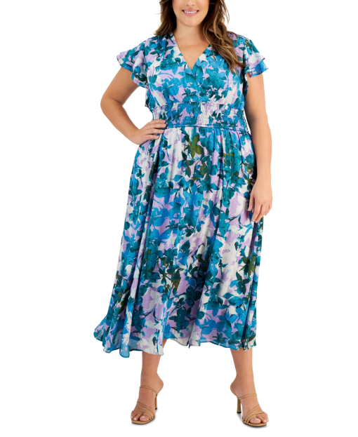 Taylor Blue Floral Maxi Dress Plus Size 22W - Women's Dresses