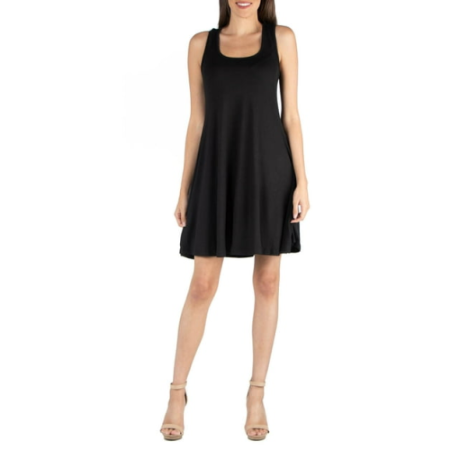 24seven Black Sleeveless A-Line Dress - L - Women's Skater Dress