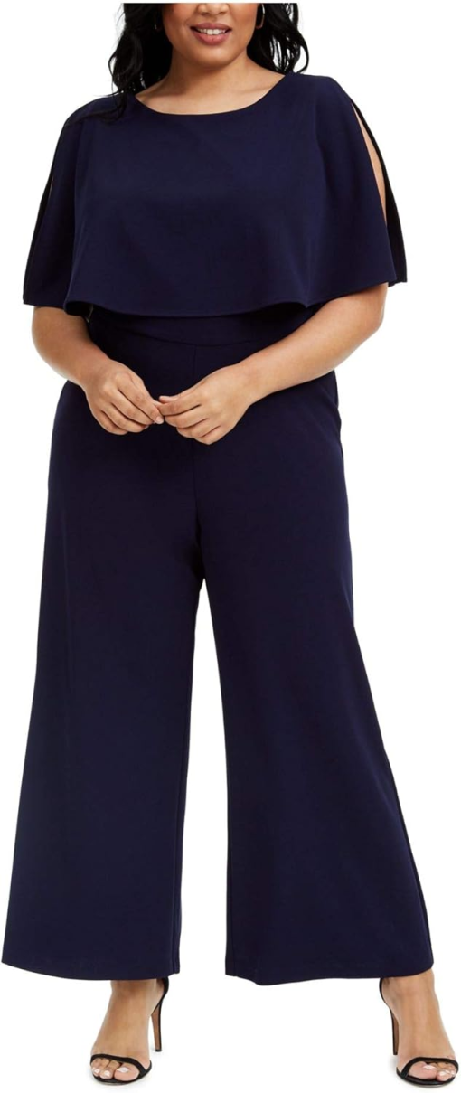 Connected Apparel Navy Plus Size Jumpsuit Wide Leg Evening Wear