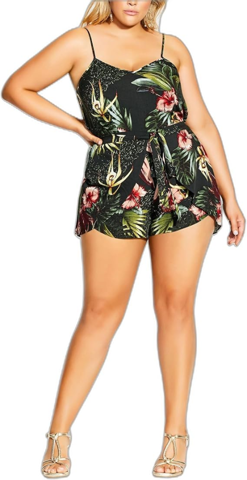 City Chic Black Floral Romper - Plus Size 18 - Women's Jumpsuit