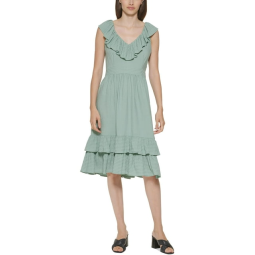 Calvin Klein Sage Ruffle Midi Dress Size 4 - Women's Dresses